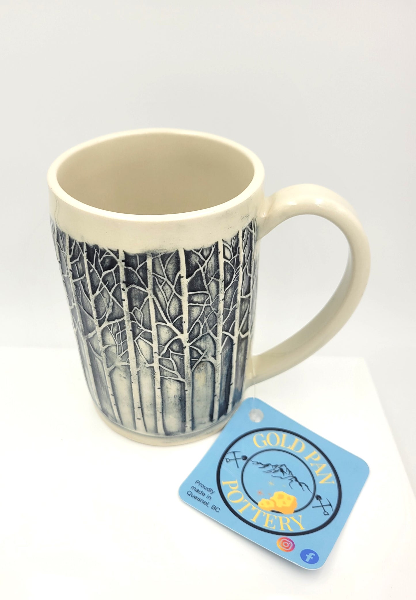 Handmade Pottery Mug, Black Birch Forest