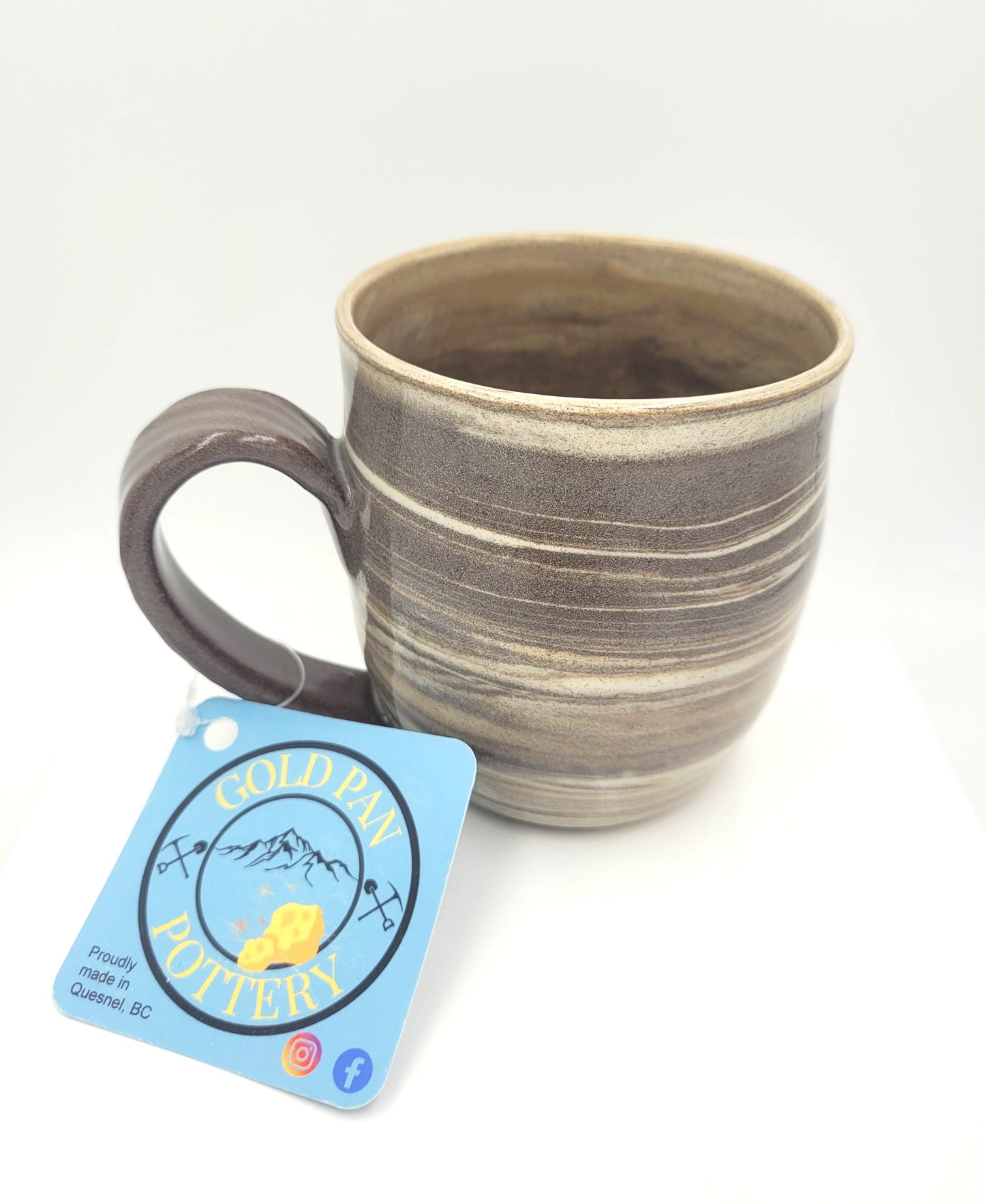 Handmade Pottery Mug, Brown and White Swirl