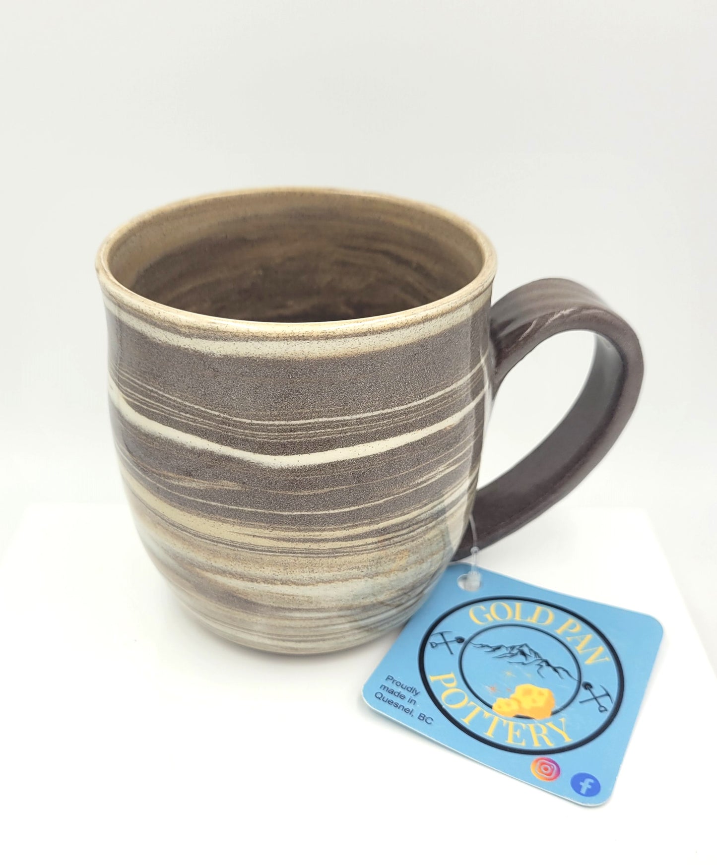 Handmade Pottery Mug, Brown and White Swirl