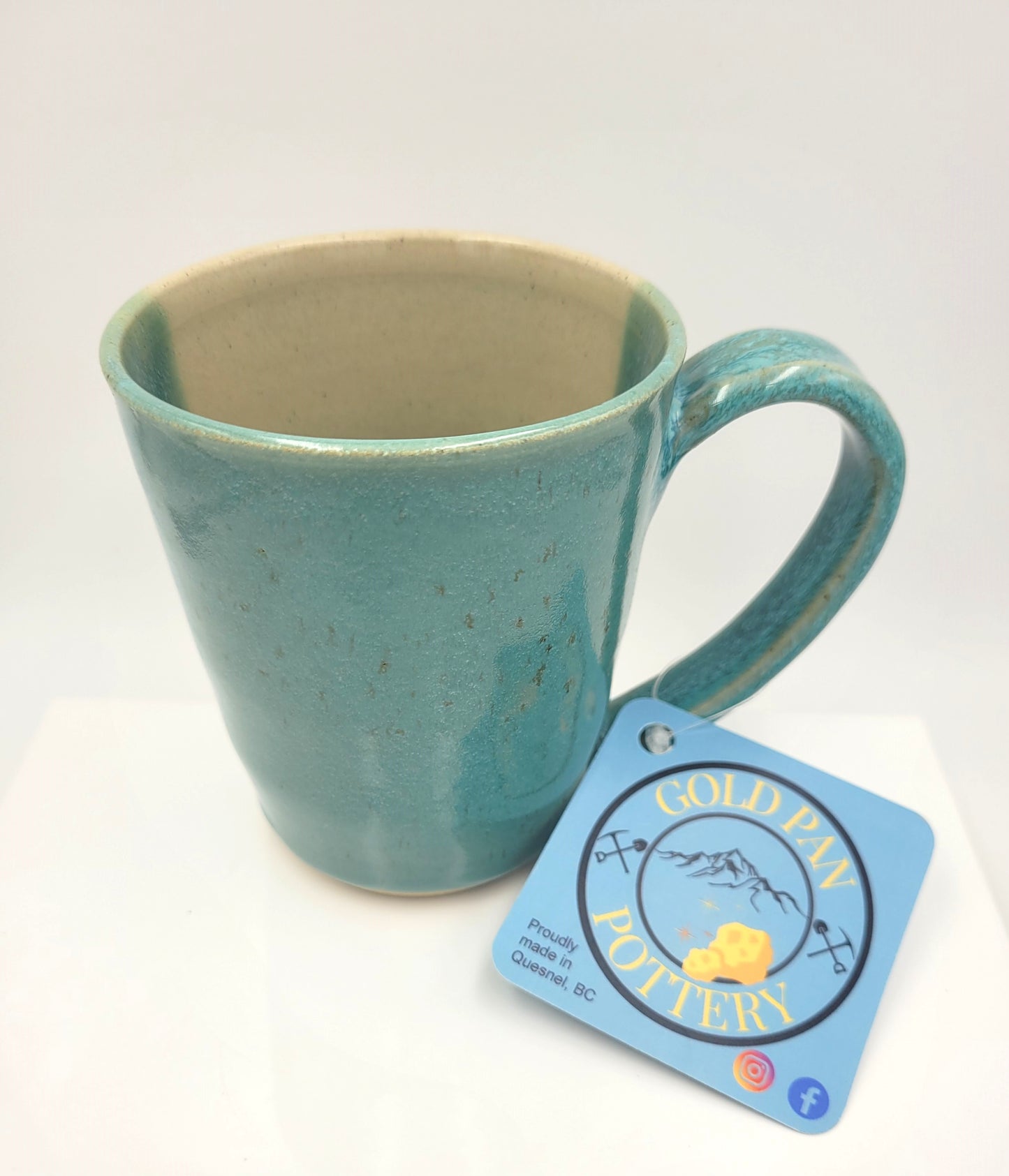 Handmade Pottery Mug, Horse image with teal glaze