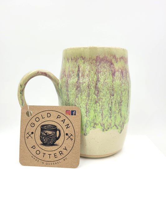 Handmade Pottery Mug, Cream, Lime Green, Raspberry