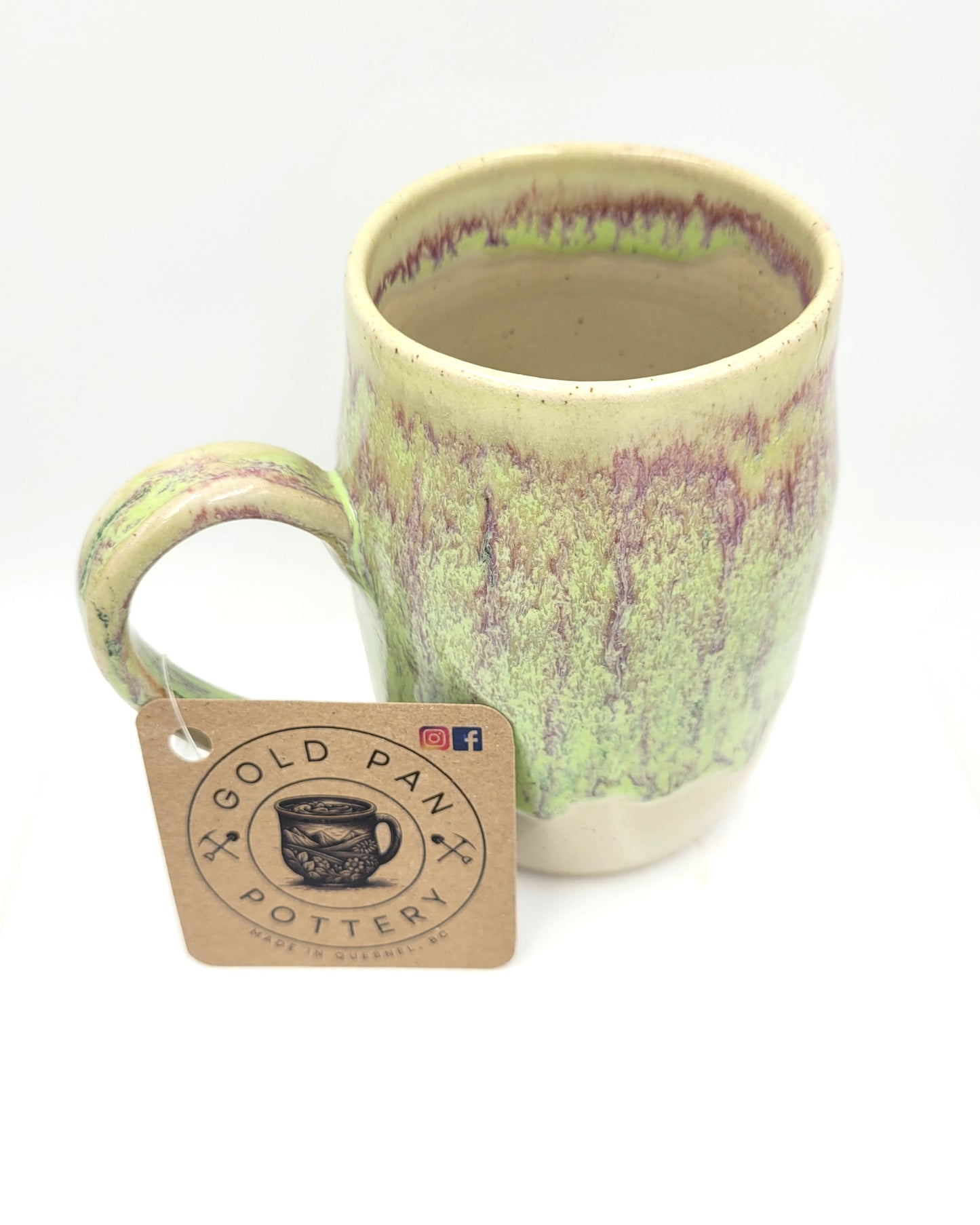 Handmade Pottery Mug, Cream, Lime Green, Raspberry