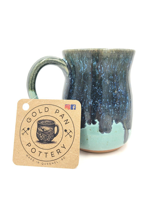 Handmade Pottery Mug, Teal, Black and Blue