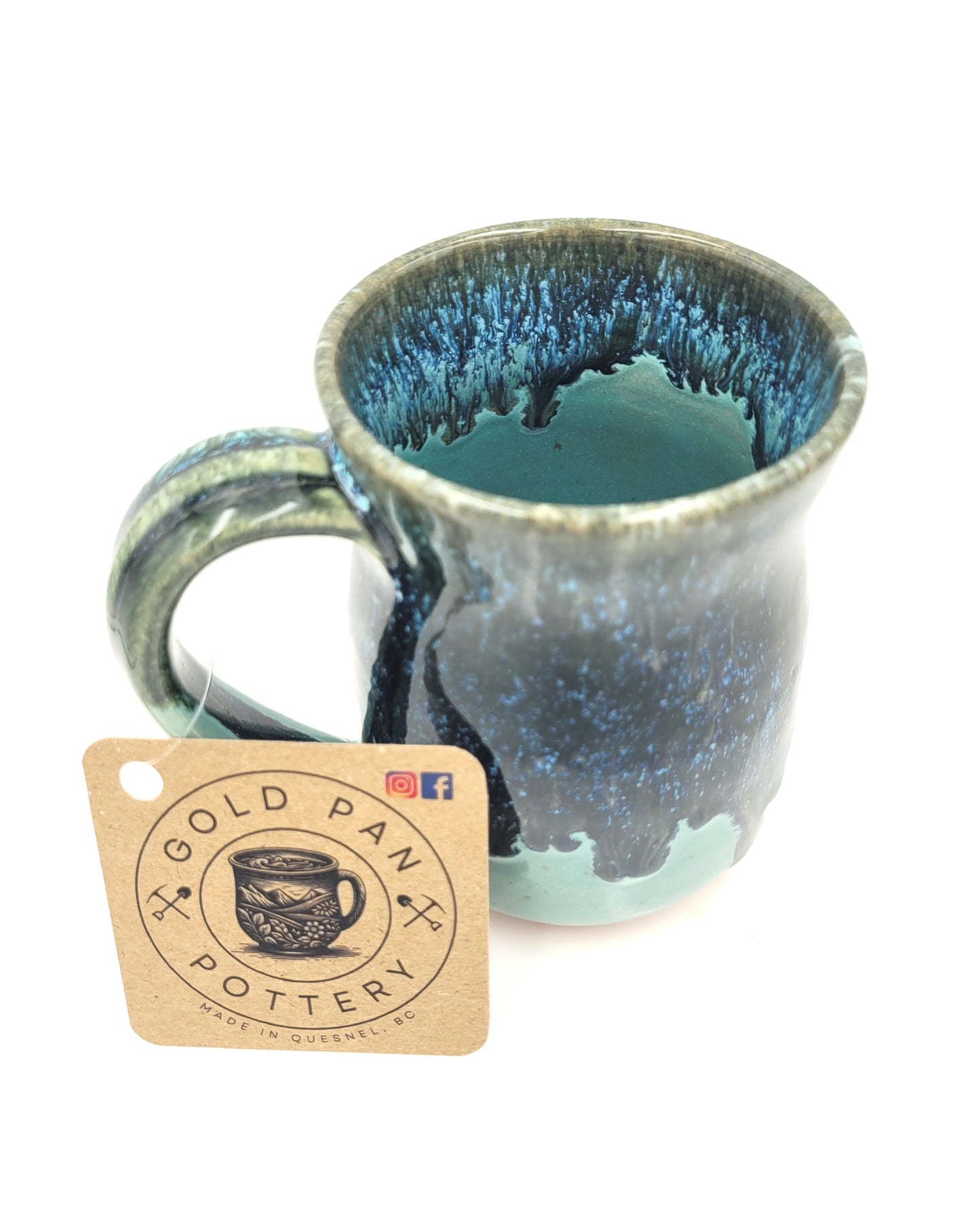 Handmade Pottery Mug, Teal, Black and Blue