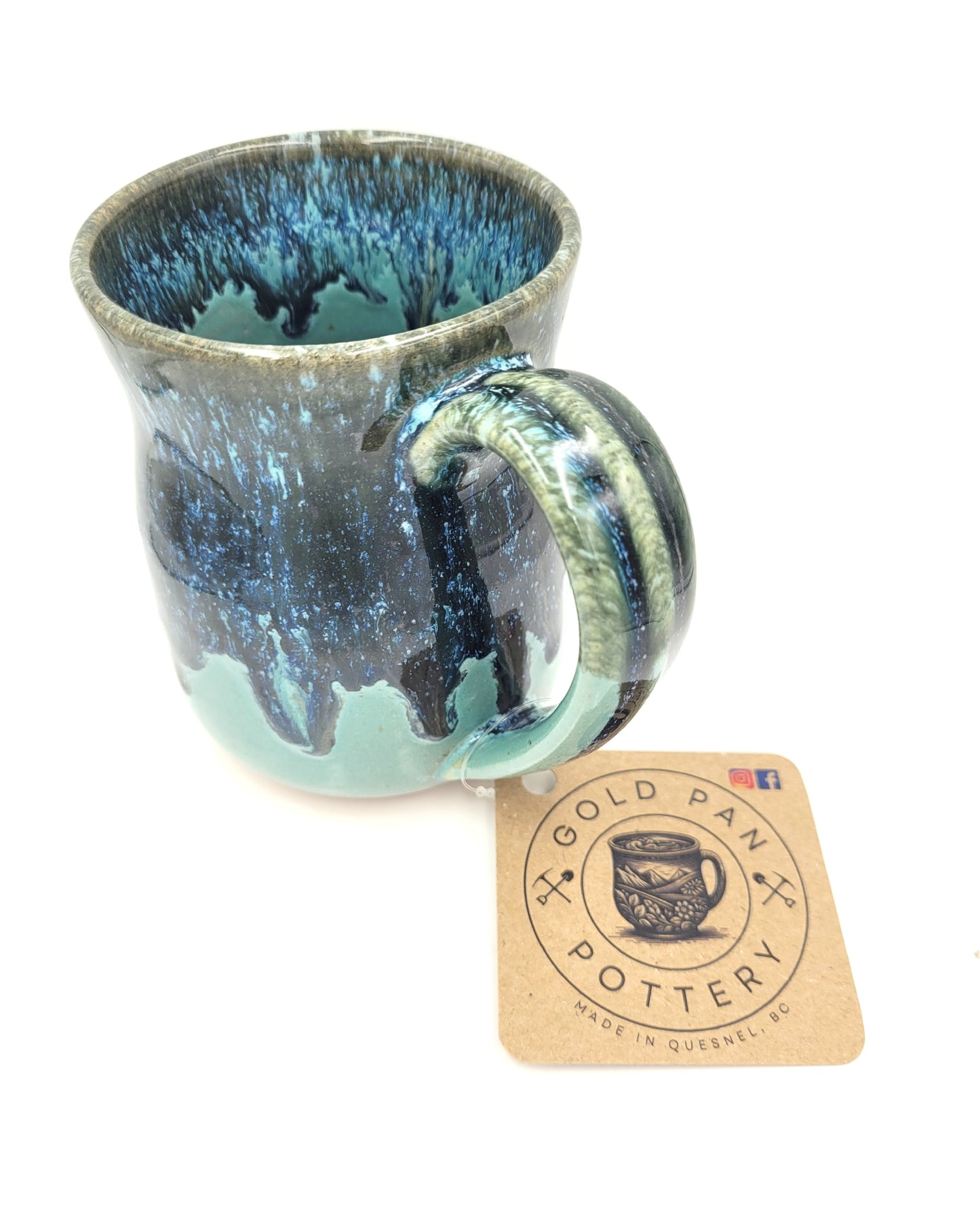 Handmade Pottery Mug, Teal, Black and Blue