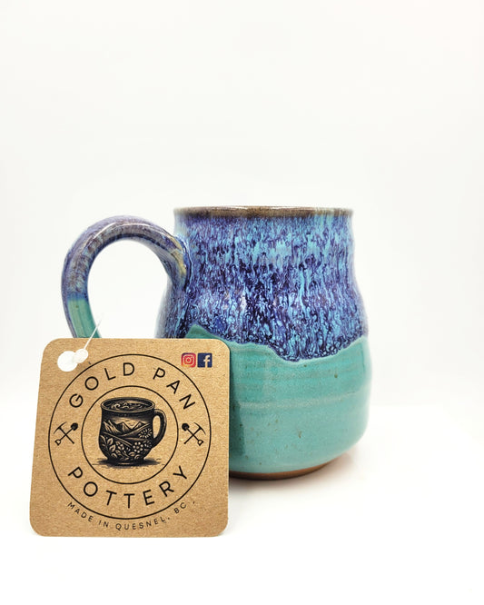 Handmade Pottery Mug, Teal and Purple