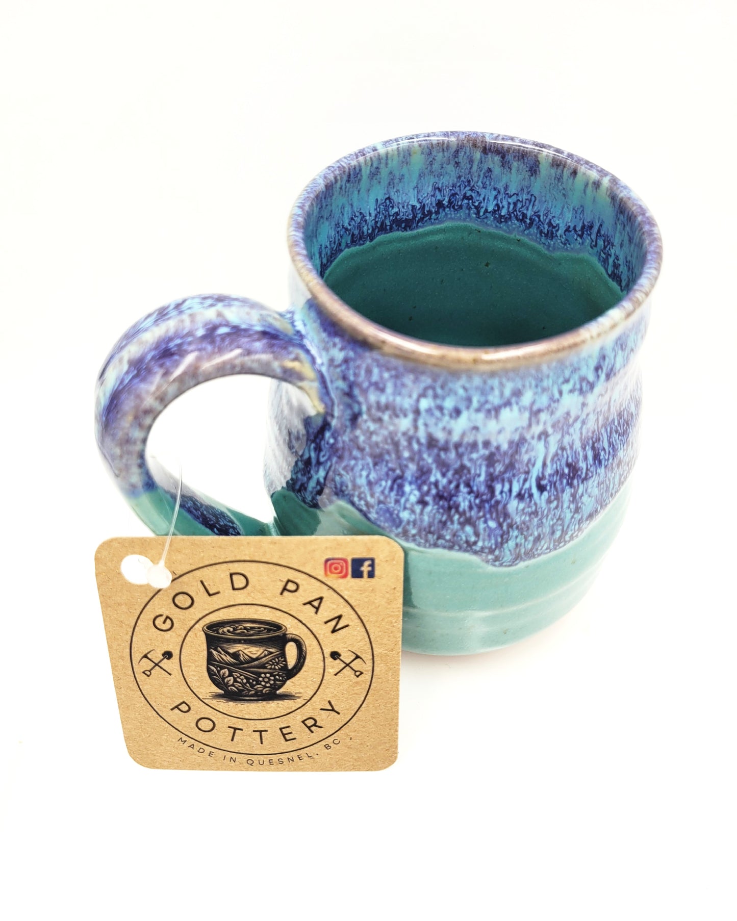 Handmade Pottery Mug, Teal and Purple