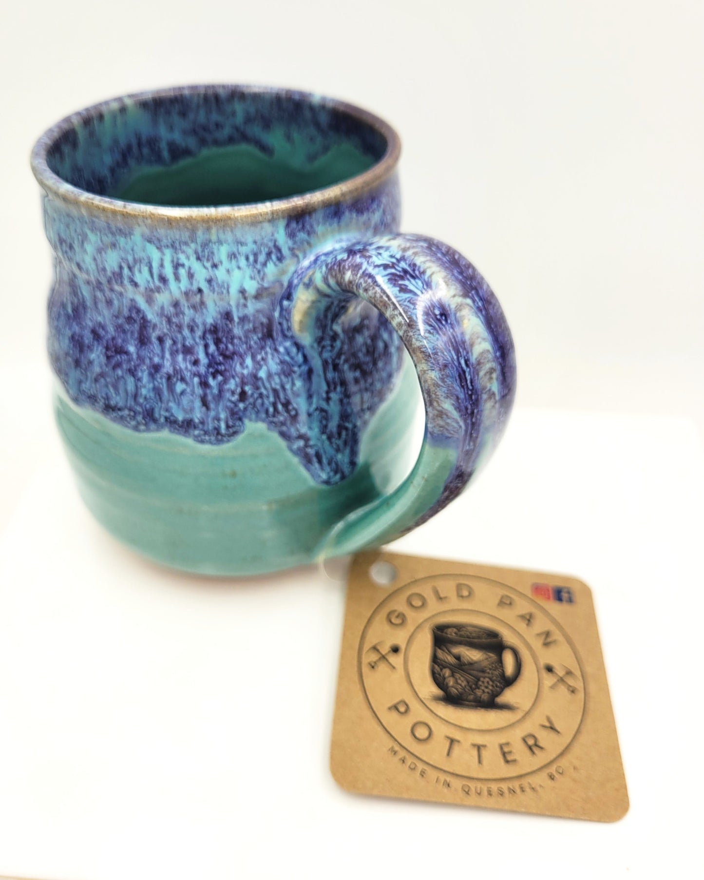 Handmade Pottery Mug, Teal and Purple