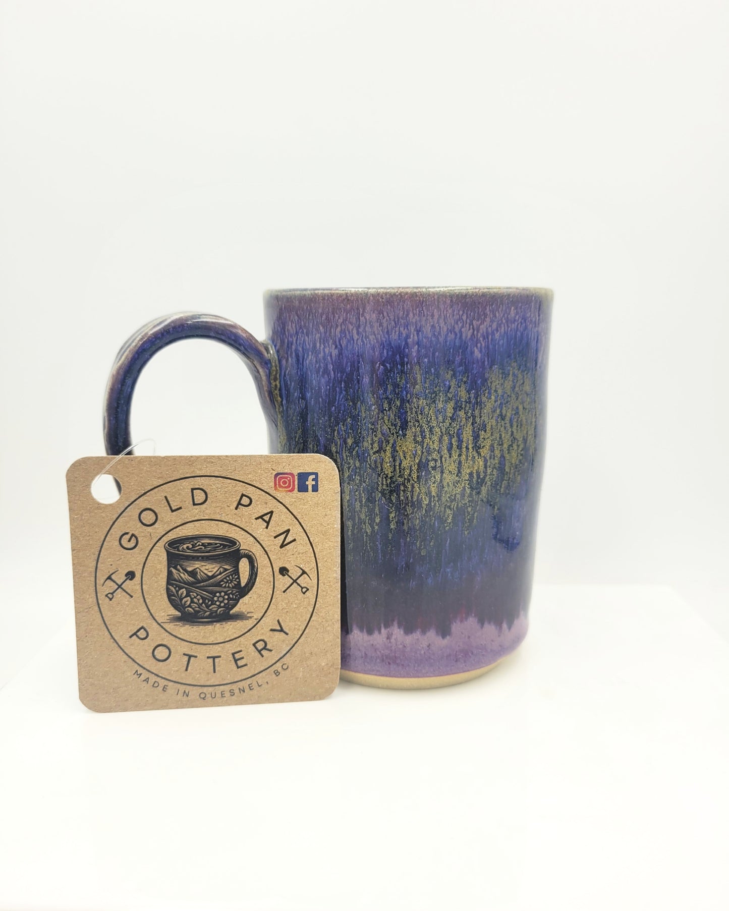 Handmade Pottery Mug, Purple/Gold/Blues