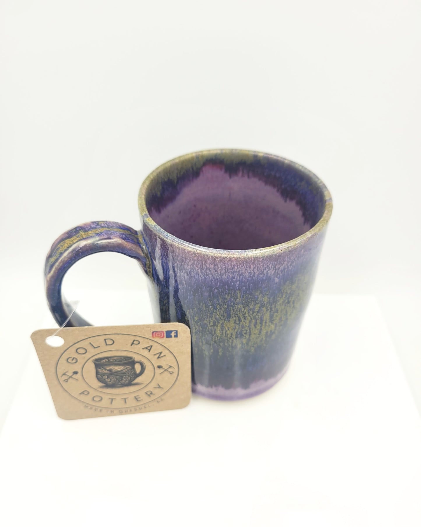 Handmade Pottery Mug, Purple/Gold/Blues