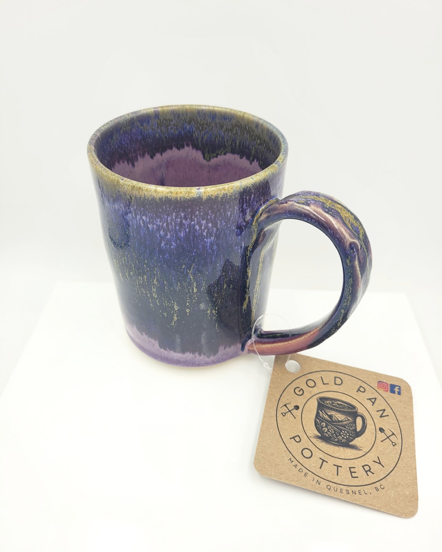 Handmade Pottery Mug, Purple/Gold/Blues