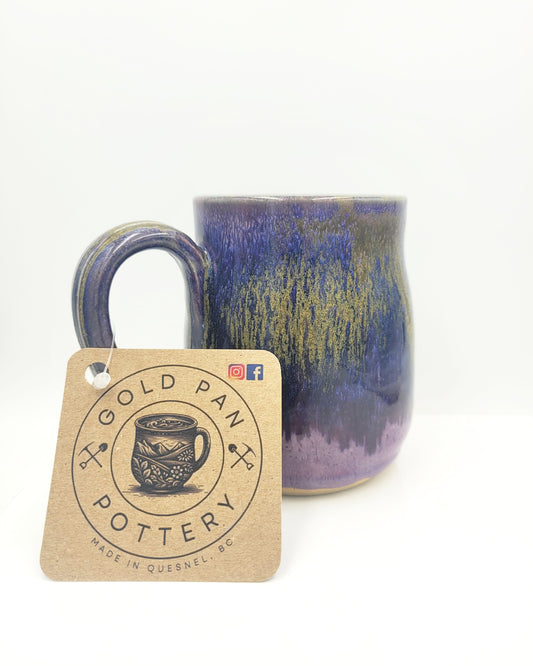 Handmade Pottery Mug, Purple/Gold/Blues 13fl oz