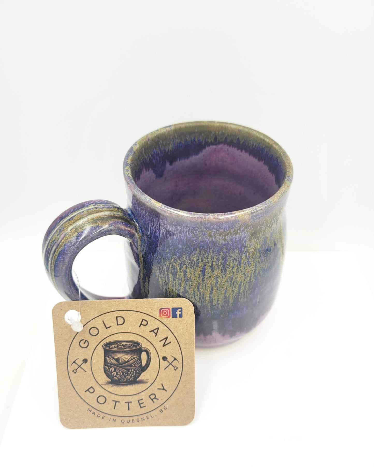 Handmade Pottery Mug, Purple/Gold/Blues 13fl oz