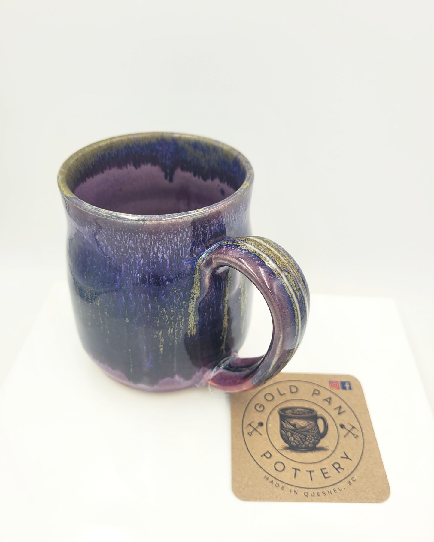 Handmade Pottery Mug, Purple/Gold/Blues 13fl oz