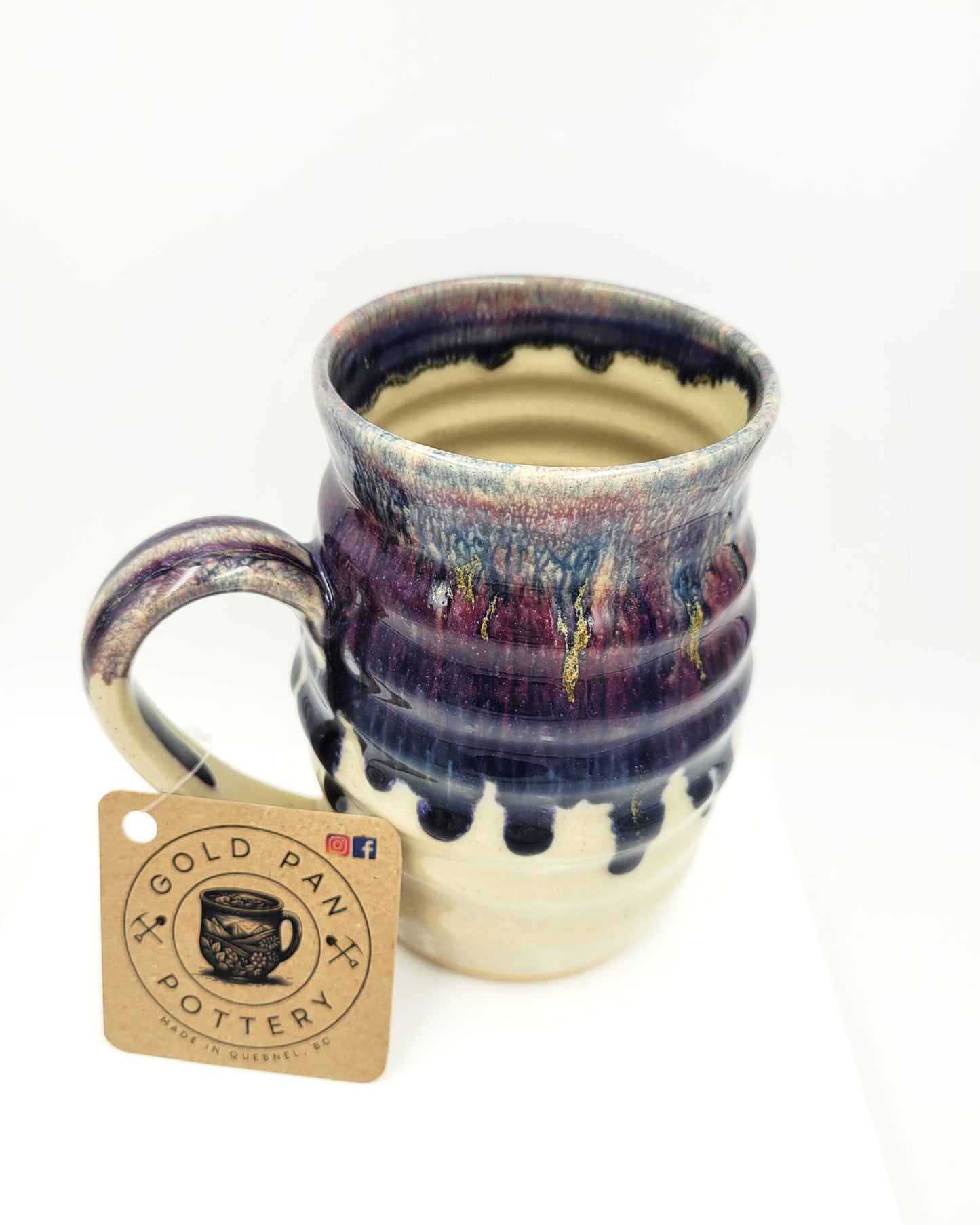 Handmade Pottery Mug, Purples, Blues and Tan