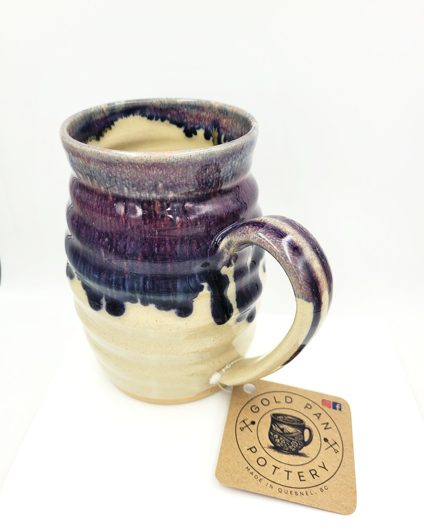 Handmade Pottery Mug, Purples, Blues and Tan